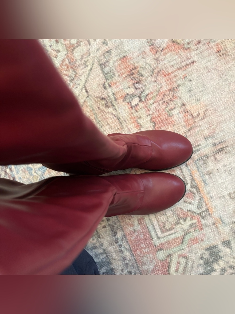 Tall red/burgundy faux leather boot with gold zipper - Picture 2 of 6